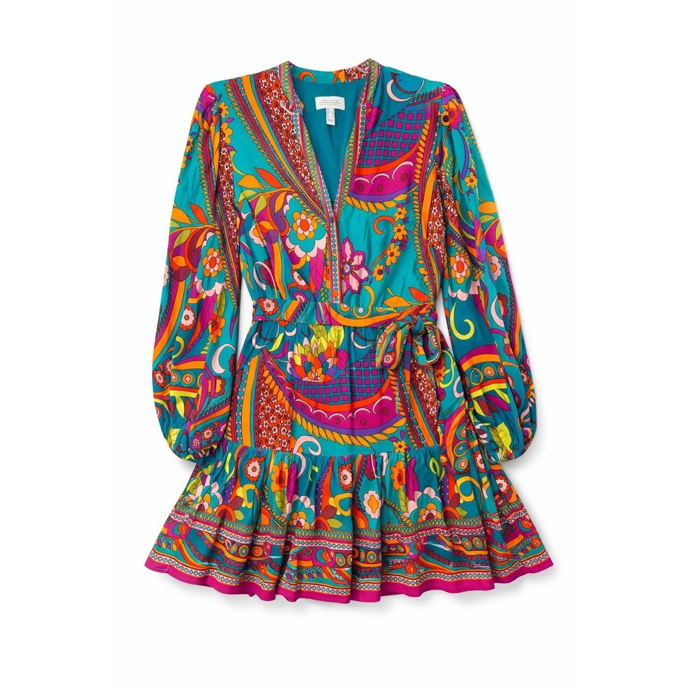 NWT Adrianna Papell Mixed Floral Print‎ Tie Waist Long Sleeve Dress Size US 6